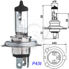 AMPOLLETA, H4, P43T, 12V 60/55W, BRM