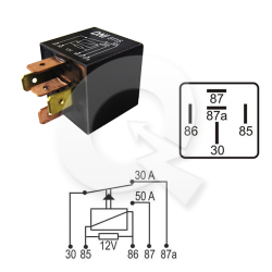 RELAY INVERSOR C/RESISTENCIA 12V 50/30A, 5T