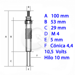 BUJIA INCANDESCENTE 10.5V, TOYOTA, HILUX, DYNA