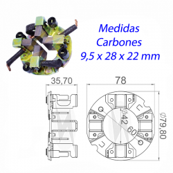 PORTA CARBON ARRANQUE 12V, 38MT, FORD, VOLKSWAGEN