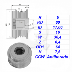 POLEA RUEDA LIBRE 5PK,HYUNDAI,TERRACAN,KIA