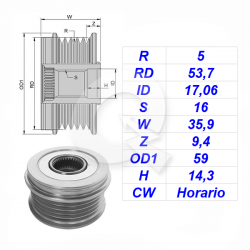 POLEA RUEDA LIBRE 5PK, BRILLIANCE, CHEVROLET, OPEL