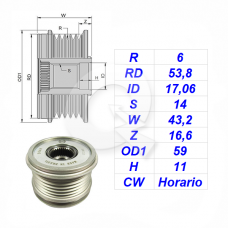 POLEA RUEDA LIBRE, 6PK, FIAT, FORD, MAZDA, JEEP