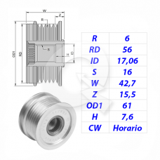 POLEA RUEDA LIBRE, 6PK, MERCEDES BENZ, SPRINTER