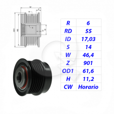 POLEA RUEDA LIBRE 6PK, CHRYSLER, TOYOTA