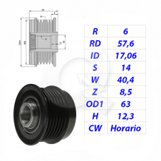 POLEA RUEDA LIBRE, 6PK, CHRYSLER, DODGE, TOYOTA
