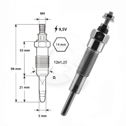 BUJIA INCANDESCENTE 9.5V, NISSAN, MITSUBISHI, L200