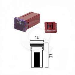 FUSIBLE HEMBRA MINI 50A, 32V (14 x 27), ROJO