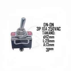INTERRUPTOR METALICO 12V 10A, 250VAC, 2T, ON/ON