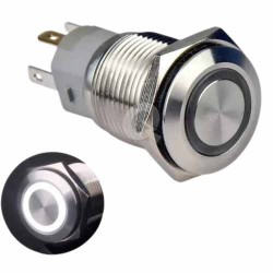 BOTON PULSADOR METALICO,12-24V 5P NC/NA LED BLANCO