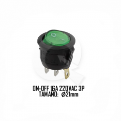 INTERRUPTOR REDONDO MINI 16A 220VAC, 3T, LED VERDE