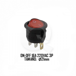 INTERRUPTOR REDONDO MINI 16A, 220VAC, 3T, LED ROJO