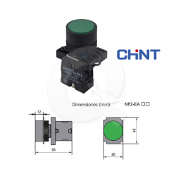 PULSADOR PLANO VERDE CONTACTO MODULAR 1NA Ø22mm