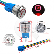 BOTON PULSADOR,12-30V,Ø 19mm,NC/NO,C/CONECTOR, ROJ